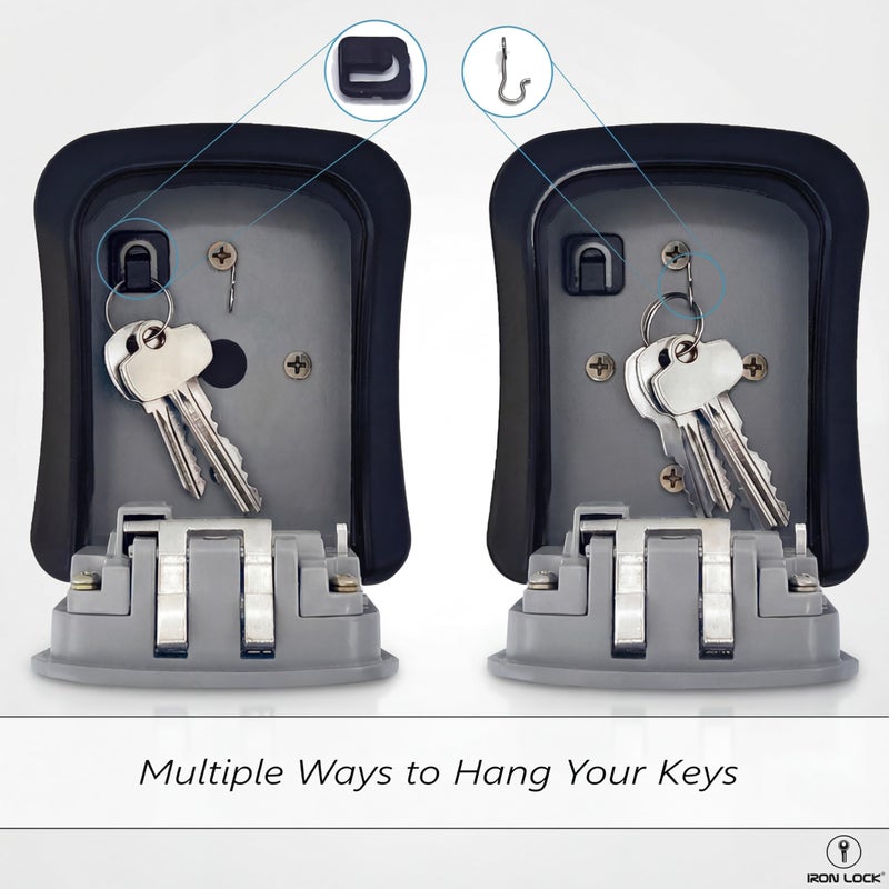 Iron Lock صندوق قفل المفاتيح Iron Lock® مثبت على الحائط - متوسط مقاوم للماء آمن معدني ثقيل مع تركيبة مكونة من 4 أرقام للوصول الخارجي، دخول المنزل، أمان المكتب، الإيجارات واستخدام Airbnb (رمادي، متوسط) - Image 3
